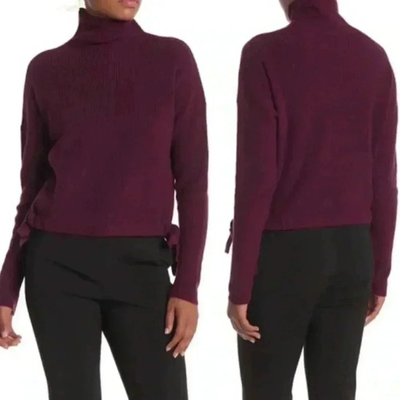 BCBG MaxAzria Tie Hem Mock Neck Womens Purple Sweater Size Medium NEW - Picture 2 of 9